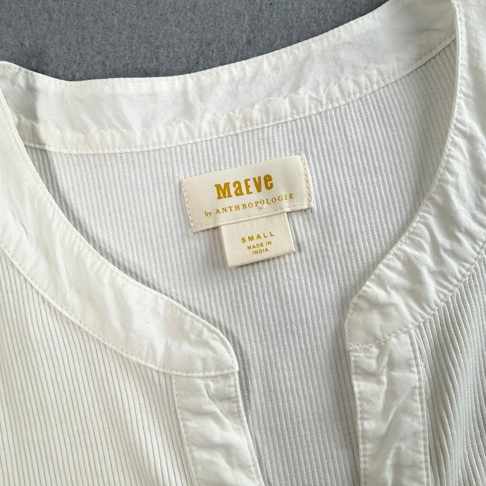 Maeve Anthropologie Popover Top Women Small White Ribbed Cuffed Capsule Wardrobe - Picture 3 of 11